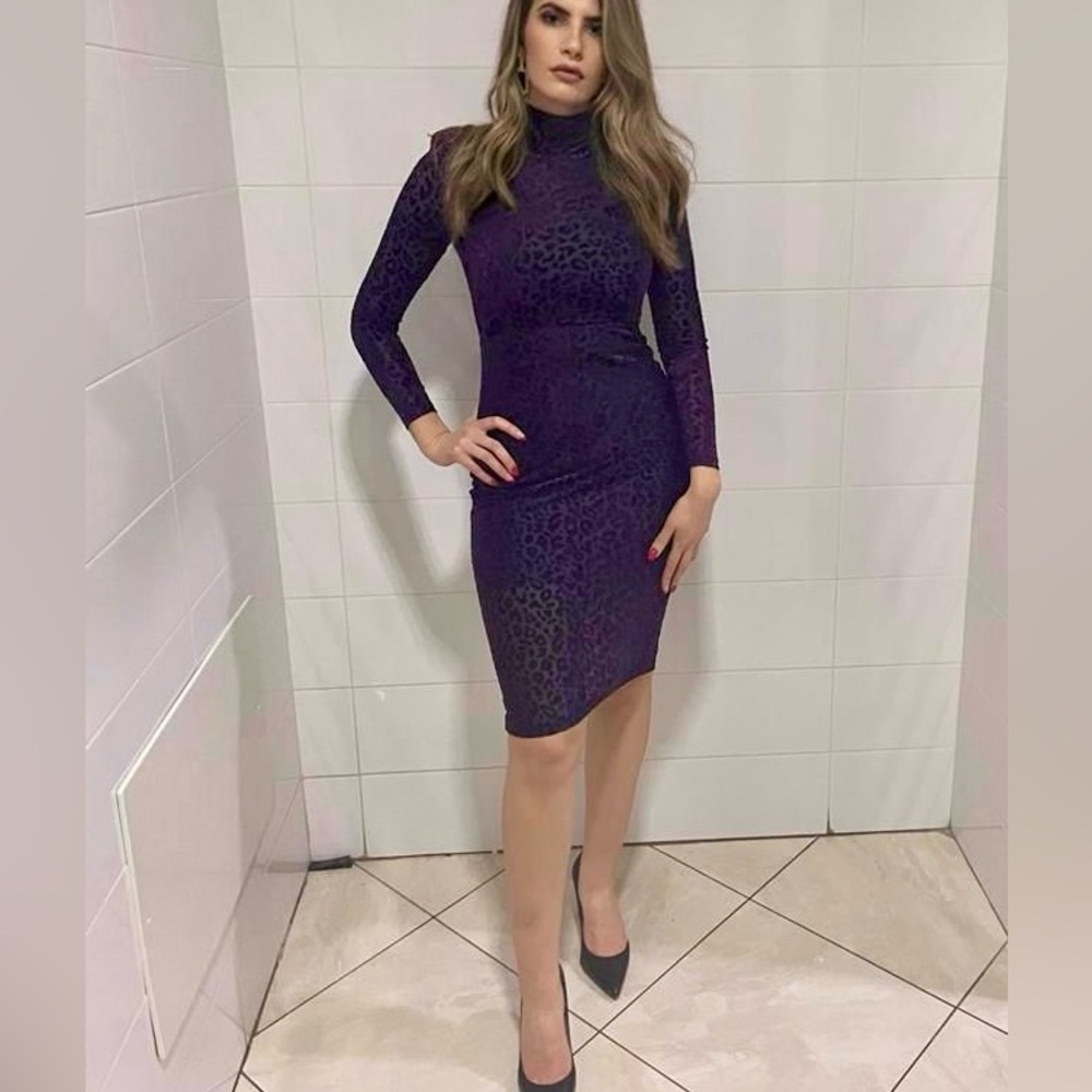 INAMORE -Purple Long Sleeve Leopard Dresss